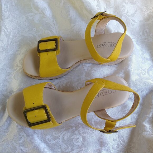 Yellow Leather Cordani Calzature Women's Wedge Heel Sandals Excellent Condition - Picture 2 of 9